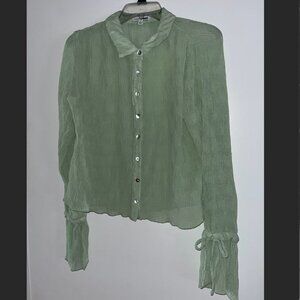 Fashion Nova Sheer Green Button Up Textured Shirt